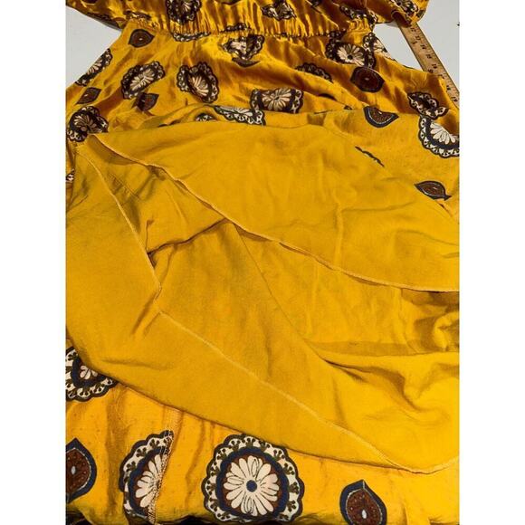 NISSA Women’s A line Printed Dress Silk Blend Scarf Collar yellow US Sz 2 classy - Picture 10 of 13